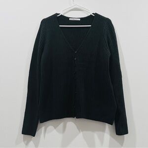 ABERCROMBIE & FITCH A&F Black Ribbed Knit Button Up Cardigan - Size Large